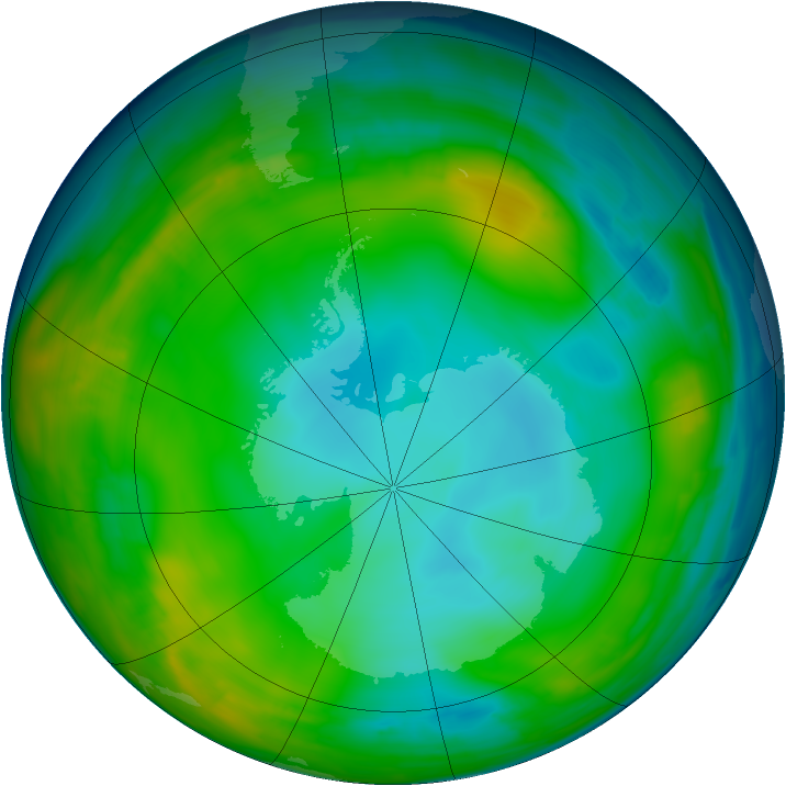 Antarctic ozone map for 05 July 2015